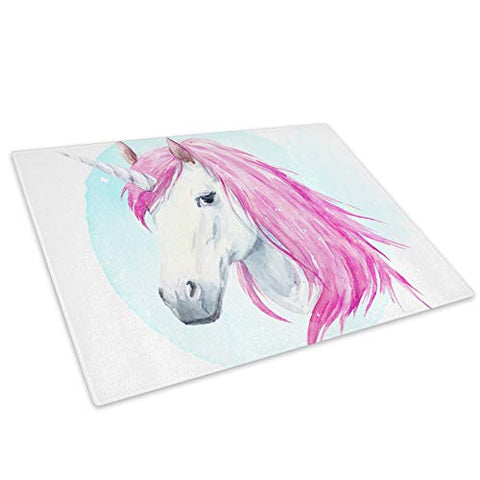 Pink Watercolour Unicorn Glass Chopping Board | Worktop Protector 
