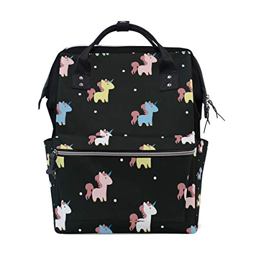Unicorn Nappy Changing Bag Backpack with Large Capacity- Black