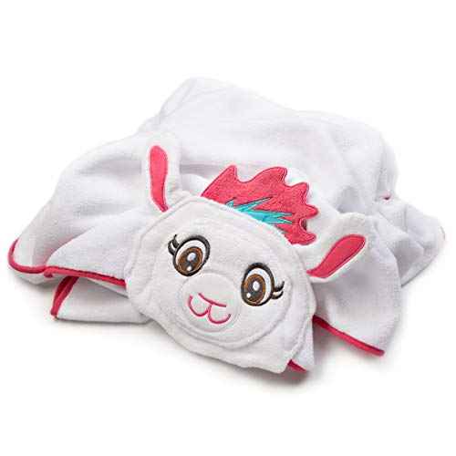 Little Tinkers World Premium Hooded Towel for Kids | Llama Design | Ultra Soft and Extra Large | 100% Cotton Bath Towel with Hood for Girls