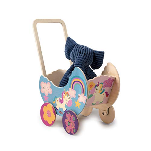 Wooden Colourful Unicorn Pram For Dolls