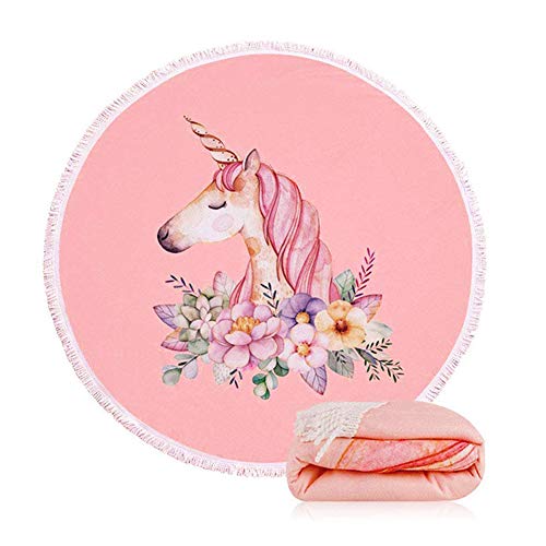 Floral Unicorn Beach Towel | Circular | Ultra Soft | Pink