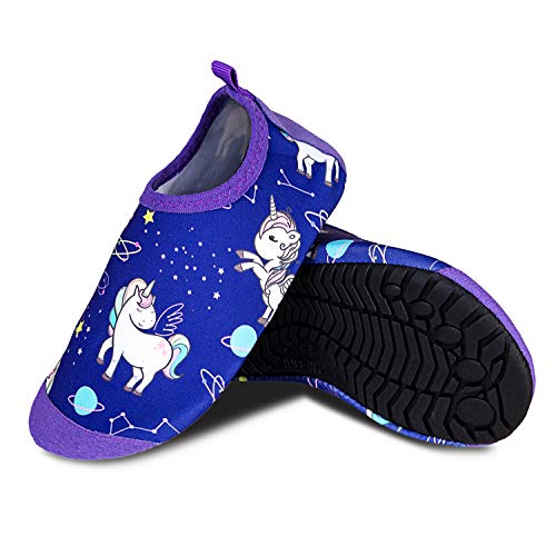 Kids Beach Swim Shoes Water Sport Shoes Non-Slip Quick Dry Aqua Socks Little Unicorn Blue,2.5/3.5 UK Child)