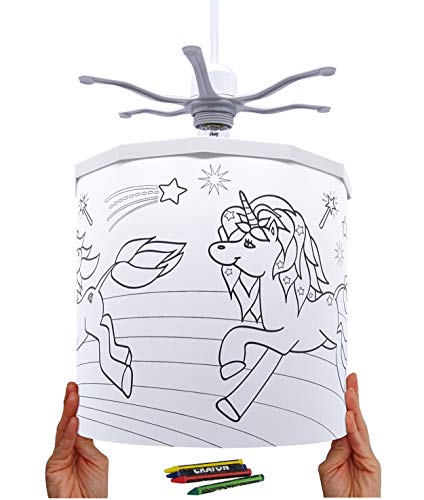 Fun Colouring In Unicorn Light Cover & Crayon Set | Lampshade Kit Interchangeable Designs