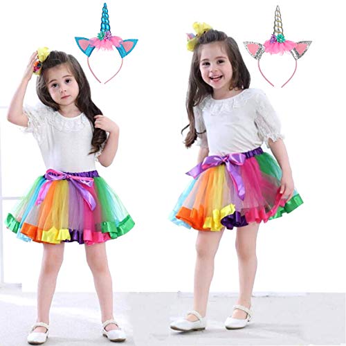 Rainbow Unicorn Tutu Skirt, Toddler Princess Dress Up Costume Set with Unicorn Headband for Party Fancy Dress