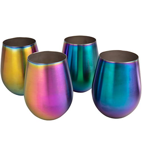 Rainbow Unicorn Stainless Steel Stemless Wine Glasses, 16oz - Set of 4