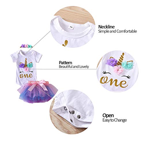 Cute Unicorn Onesie Tutu Party / Cake Smash Outfit | Dress Headband Legging Socks Set White