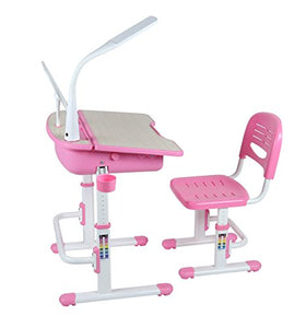 Deluxe Children School Desk With Chair, Lamp | Pink Study Table | Leomark