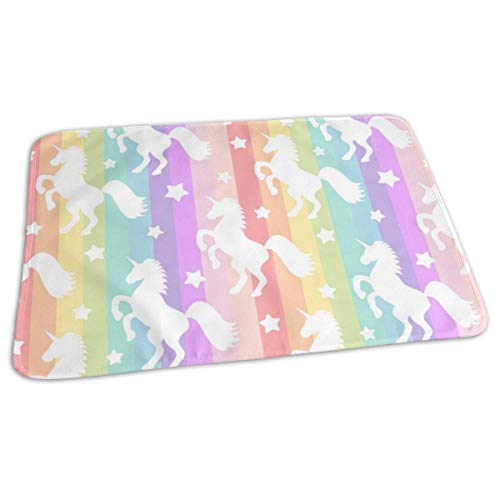 Rainbow Stripes Unicorns Baby Portable Travel Changing Mat 27.5x19.7 inch