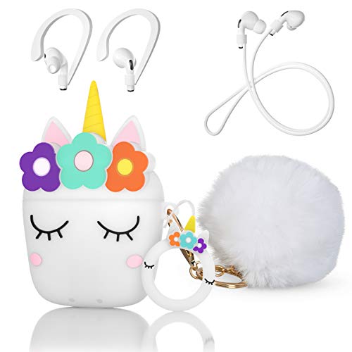 Floral Unicorn Case Cover Protective Skin For Airpods | White