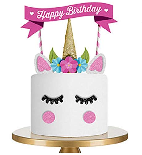 Unicorn Cake Topper Set with Happy Birthday Banner