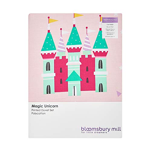 Magic Unicorn, Fairy Princess & Enchanted Castle - Kids Bedding Set - Pink - Junior/Toddler/Cot Bed Duvet Cover and Pillowcase