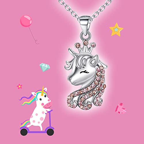 Unicorn With Crown Necklace | Pink & Silver