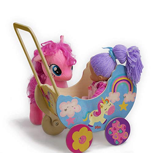 Girls Wooden Unicorn Pram For Dolls