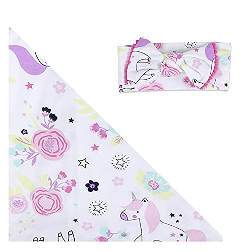 Unicorn Pattern Swaddle Blanket & Hat | Lilac & Pink