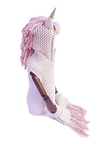 Set Fille 3-en-1 Licorne - Bonnet/foulard/moufles - Tricot Beige/rose - Occasion