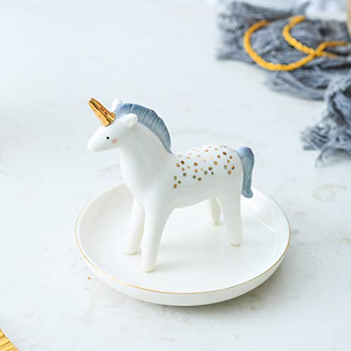Vellarr Unicorn Ring Holder Jewelry Tower Ceramic Dish Plate Jewel Display Organizer Trinket Tray, Engagement Wedding Gift