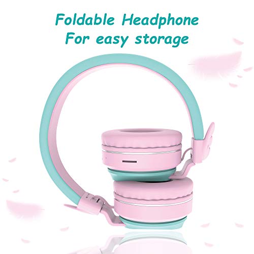 Cute Unicorn Wings Headphones | Wireless Bluetooth Compatible For iPad/iPhone/PC/School (Pink&Green)