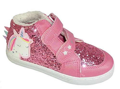Pink Sparkly Unicorn High Top Trainers For Girls | Glittery