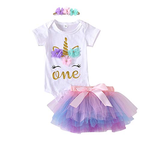 Cute Unicorn Onesie Tutu Party / Cake Smash Outfit | Dress Headband Legging Socks Set White