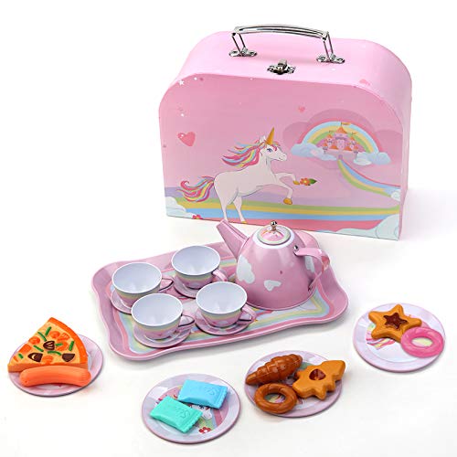 Unicorn Tea Set | 24 Pieces | Pink Metal | Children's Toy | Gift Idea