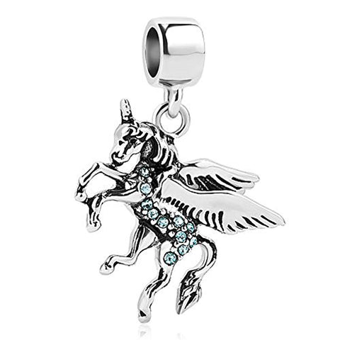 Blue Crystal Unicorn Charm Beads For Charm Necklace Or Bracelet | UNIQUEEN