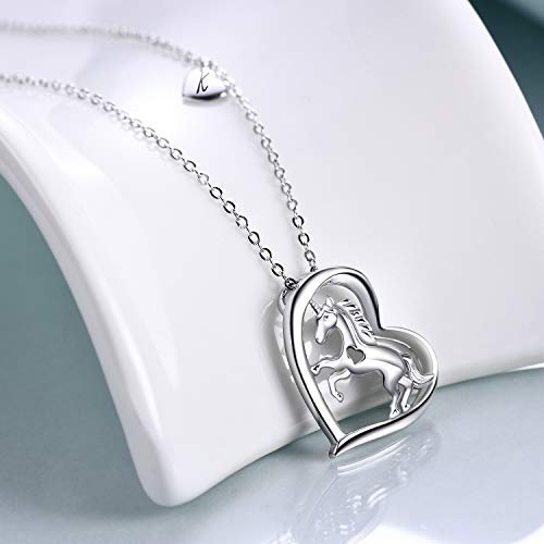925 Sterling Silver Unicorn Heart Necklace