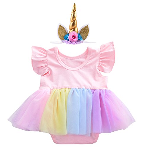 Cute Unicorn First Birthday Outfit | Girls Tutu Romper Dress | Rainbow Skirt