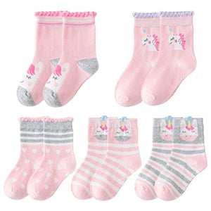 Girls 5 Pack Unicorn Design Socks | Pink & Grey