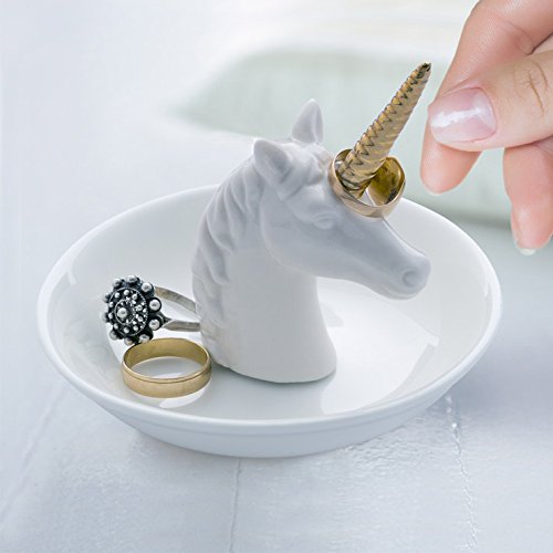 White & Gold Unicorn Ceramic Dish