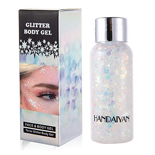 Mermaid Sequins Chunky Glitter Liquid Eyeshadow Glitter Body Gel Festival Glitter | White