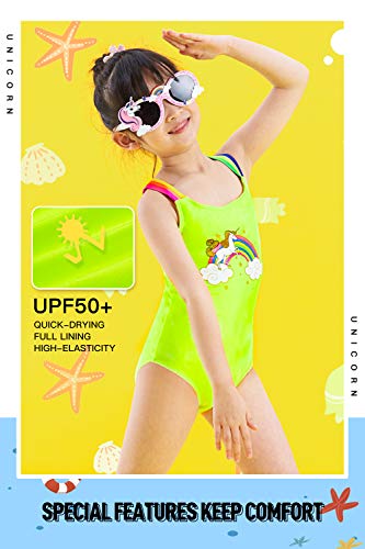 IKALI Girls Unicorn Swimming Costume One Piece, Fluorescent