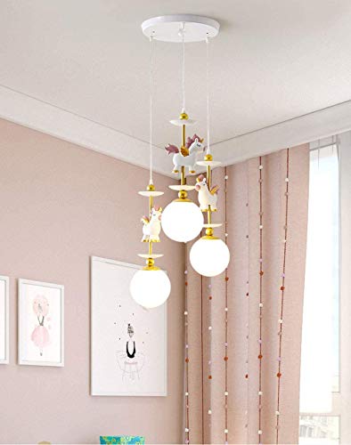 Unicorns 3 Drop Pendant Suspension lamp - Unicorn cartoon chandeliers adjustable rope - White-3 light