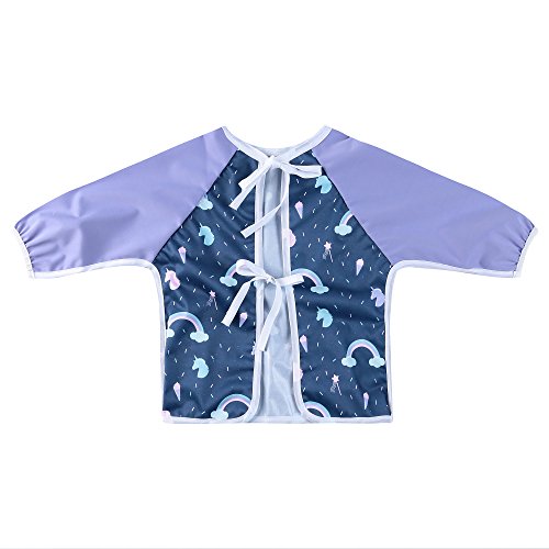 Unicorn & Rainbow Long Sleeved Bib Waterproof Bibs with Pocket | Baby and Toddler | 6 to 24 Months