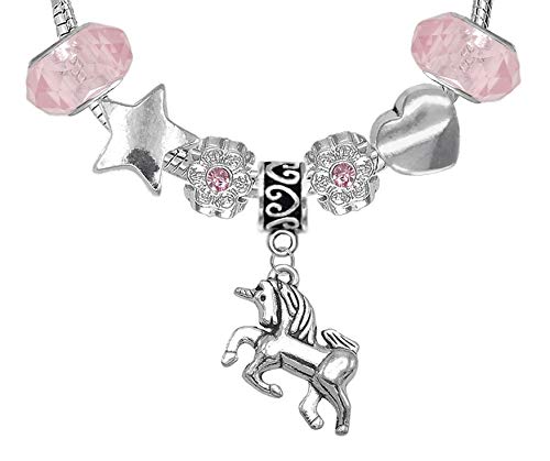 Girls Magical Unicorn Sparkly Pink Crystal Charm Bracelet with Gift Box Birthday Gifts for Girls