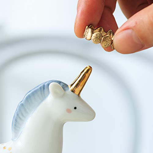 Vellarr Unicorn Ring Holder Jewelry Tower Ceramic Dish Plate Jewel Display Organizer Trinket Tray, Engagement Wedding Gift