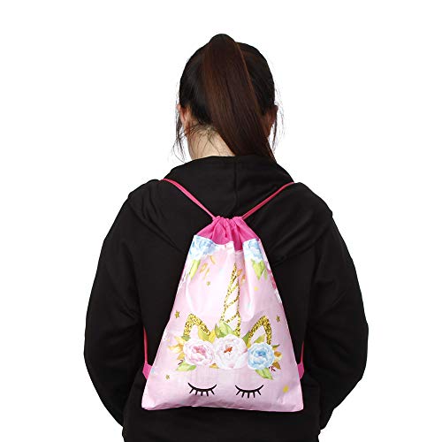 12 Pack Unicorn Goodie Bags | Unicorn Drawstring Party Bag | Pale Pink