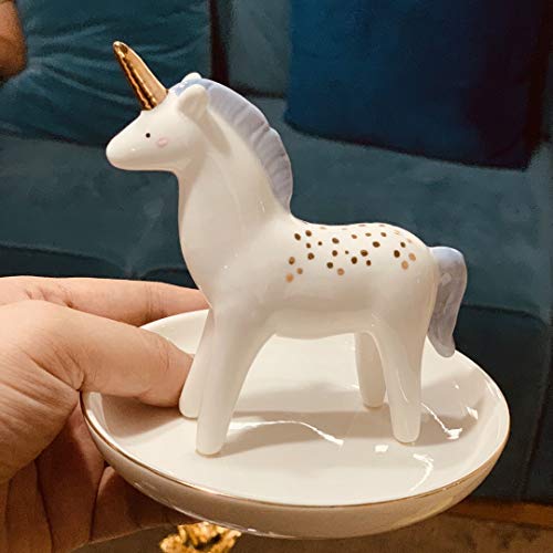 Vellarr Unicorn Ring Holder Jewelry Tower Ceramic Dish Plate Jewel Display Organizer Trinket Tray, Engagement Wedding Gift