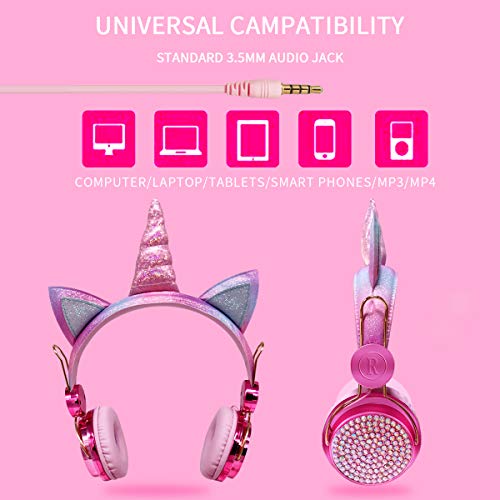 Unicorn Headphones Pink Glittery For Kids 