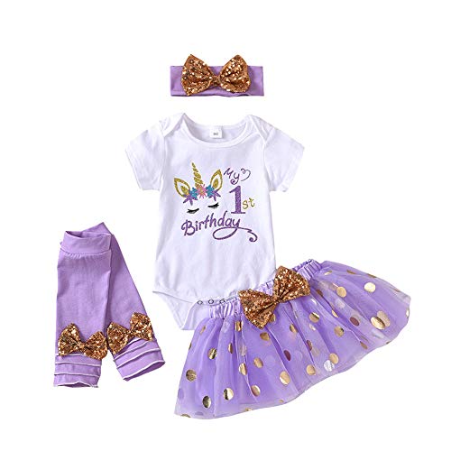 Lavender 4 Piece Unicorn Cake Smash Outfit For Baby Girls