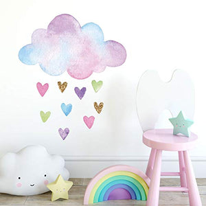 Watercolour Cloud And Hearts Wall Sticker | Size variations available