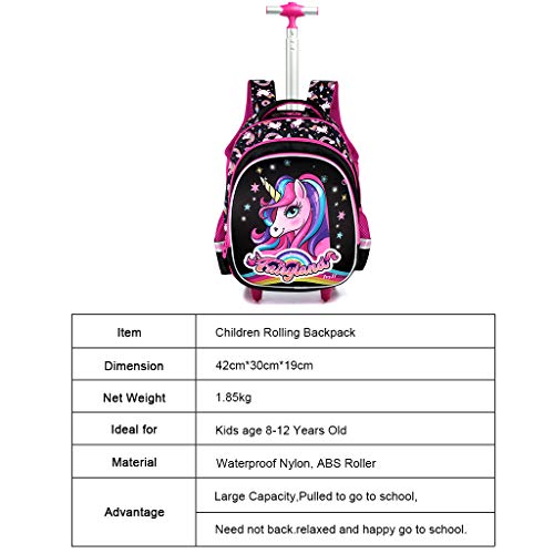 Unicorn Backpacks Trolley Bag Set for Girls, Primary School Bag Wheeled Backpack with Lunch Bag Pencil case Ideal for 1-6 Grade Students