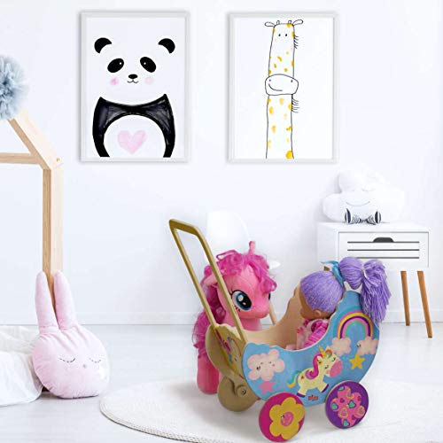 Cute Unicorn Wooden Pram | Colourful