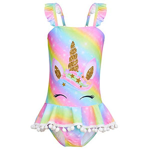 Girls Unicorn Swimming Costume One Piece Swimsuit with Skirt
