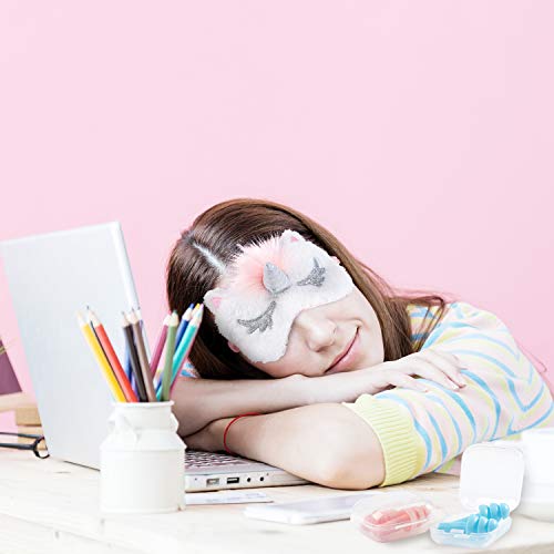 Whaline 4 Pieces Unicorn Sleeping Mask Eye Cover with 4 Ear Plugs, Plush Soft Plush Blindfold Cute Horn Eye Cover Eyeshade for Women Girls Travel Meditation Nap Night Sleeping