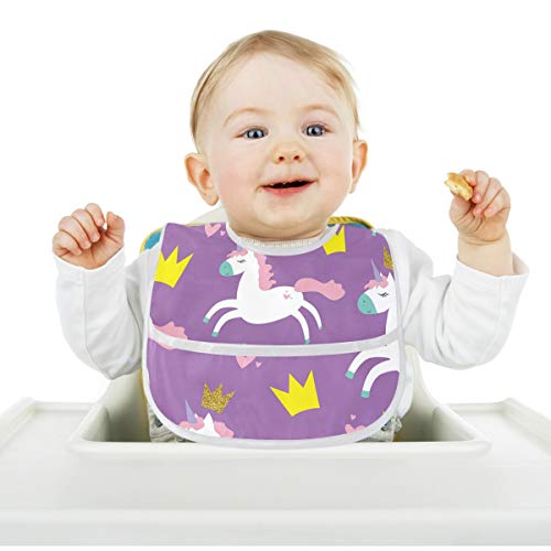 Babies Girls Purple Unicorn Wipe-able Bib 