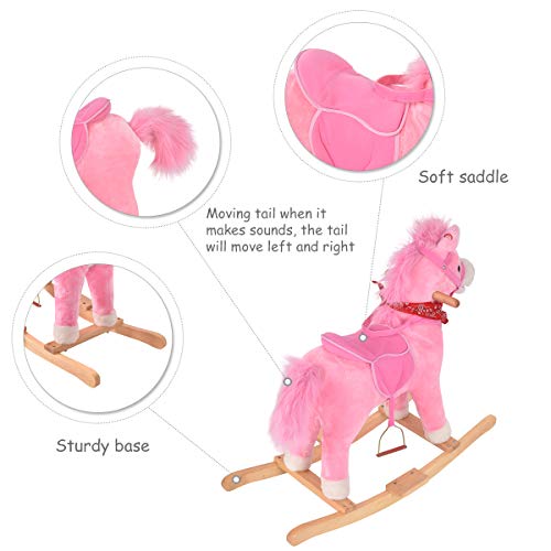 Unicorn Rocking Horse with Music Function, Handle Grip, Active Mouth, Wagging tail, 40KG Capacity, Kids & Children Traditional Toy (Pink)
