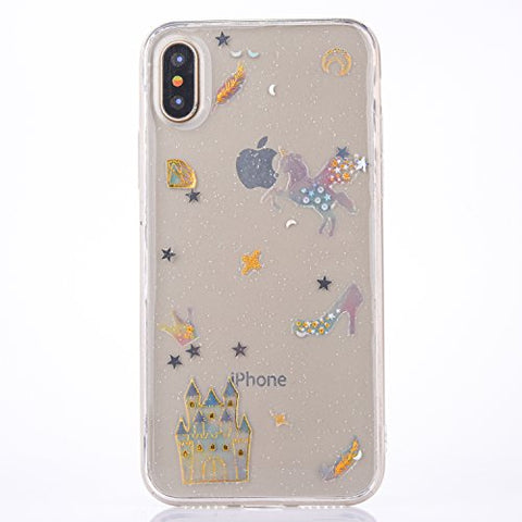 iPhone X Case [With Tempered Glass Screen Protector],Mo-Beauty Bling Shiny Cute Pattern Design Sparkle Glitter Soft TPU Silicone Case Cover For Apple iPhone X (Unicorn)