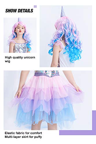 Girls Unicorn Fancy Dress Costume With Wig