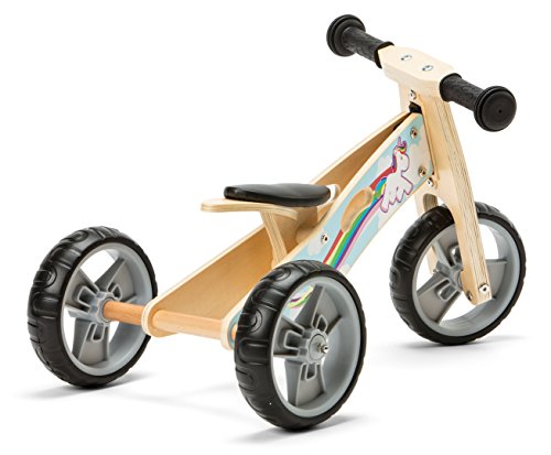 Wooden 2 in 1 Unicorn Balance Bike Blue Rainbow