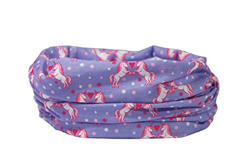 UNICORNS - PURPLE, PINK, HEARTS - RUFFNEK Multifunctional scarf/neck warmer for Girls, Women- Bandana, Scarf, Beanie Hat